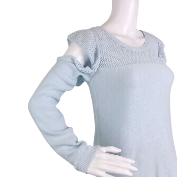 LC LAUREN CONRAD Sweater Ruffle Cold-Shoulder Eyelet Lace Blue - Picture 4 of 8